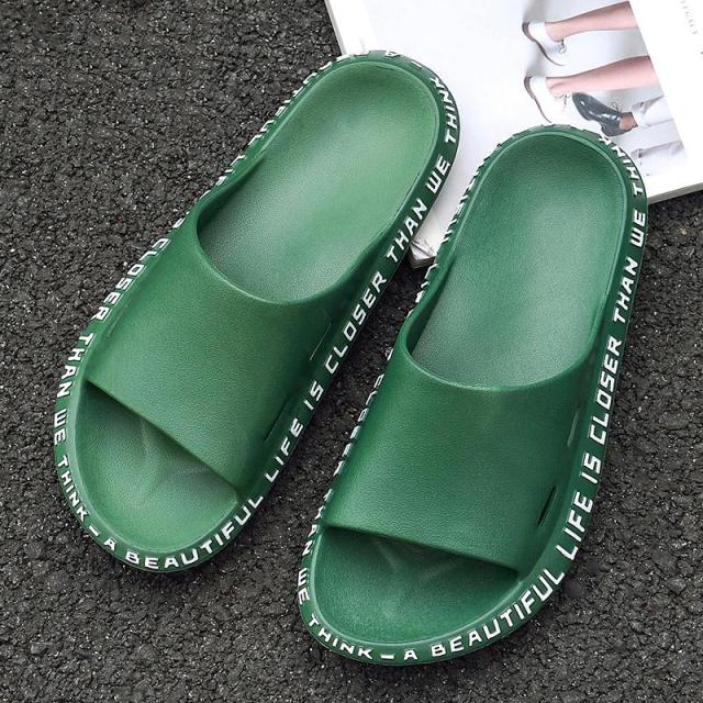 Summer Women Men Slippers Beach Slide Sandals Cute Words Alphabet Non-Slip Soft Sole Couple Ladies Home Outdoor Bathroom Shoes