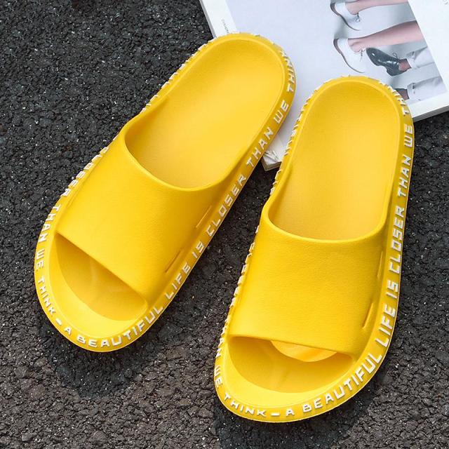 Summer Women Men Slippers Beach Slide Sandals Cute Words Alphabet Non-Slip Soft Sole Couple Ladies Home Outdoor Bathroom Shoes