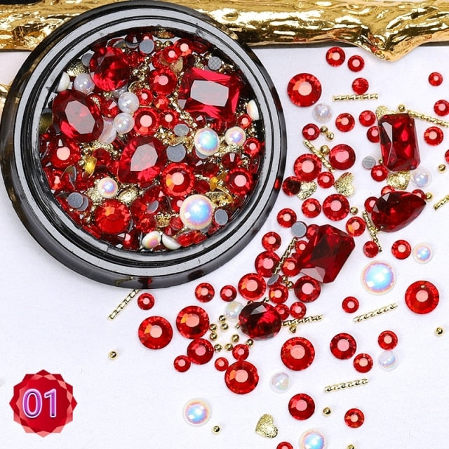 1 Jar Mix Shapes Glitter Diamond Pearls Metal Twisted Bar Beads Frosted Heart Nail Art Rhinestones Gems Decals Manicure DIY Tips