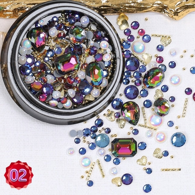 1 Jar Mix Shapes Glitter Diamond Pearls Metal Twisted Bar Beads Frosted Heart Nail Art Rhinestones Gems Decals Manicure DIY Tips