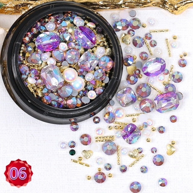 1 Jar Mix Shapes Glitter Diamond Pearls Metal Twisted Bar Beads Frosted Heart Nail Art Rhinestones Gems Decals Manicure DIY Tips