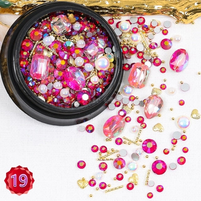 1 Jar Mix Shapes Glitter Diamond Pearls Metal Twisted Bar Beads Frosted Heart Nail Art Rhinestones Gems Decals Manicure DIY Tips