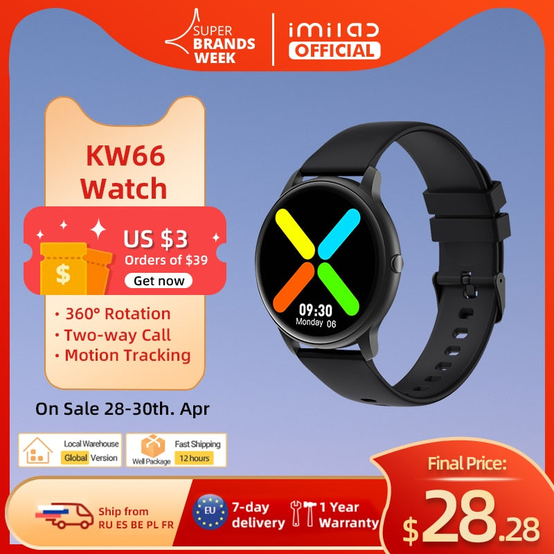 Imilab KW66 Smart Watch Fitness Tracker Heart Rate Monitor Screen Sleep Monitor For Android Honor Huawei Xiaomi