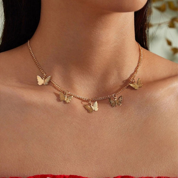Gold Chain Butterfly Pendant Choker Necklace Women Statement Collares Bohemian Beach Jewelry Gift Collier Cheap