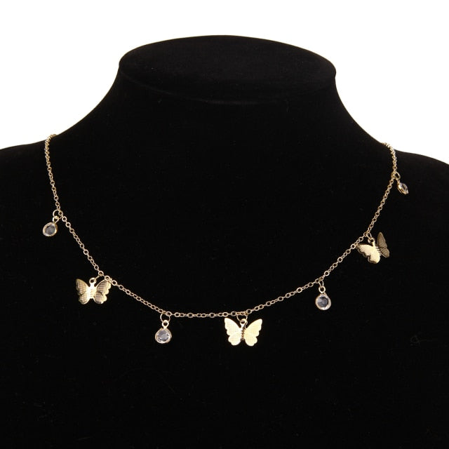 Gold Chain Butterfly Pendant Choker Necklace Women Statement Collares Bohemian Beach Jewelry Gift Collier Cheap