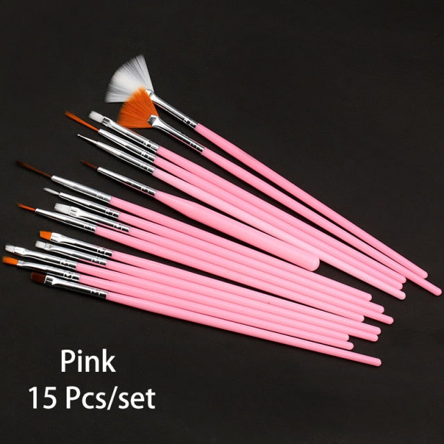 7/15Pcs Plastic Handle Nail Brush Set Design Gel Polish Painting Drawing Acrylic Gel Nail Brushes For Nails Art Manicure Tools