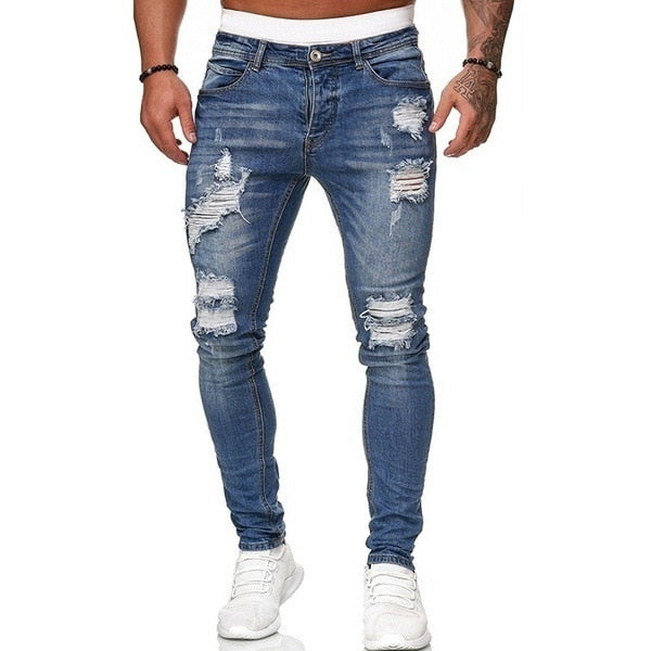 Jeans Men Ripped Skinny Jeans Blue Pencil Pants Motorcycle Party Casual Trousers Street Clothing 2020 Denim Man Clothin