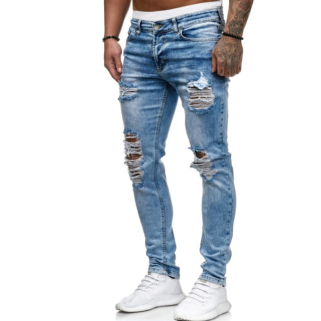 Jeans Men Ripped Skinny Jeans Blue Pencil Pants Motorcycle Party Casual Trousers Street Clothing 2020 Denim Man Clothin