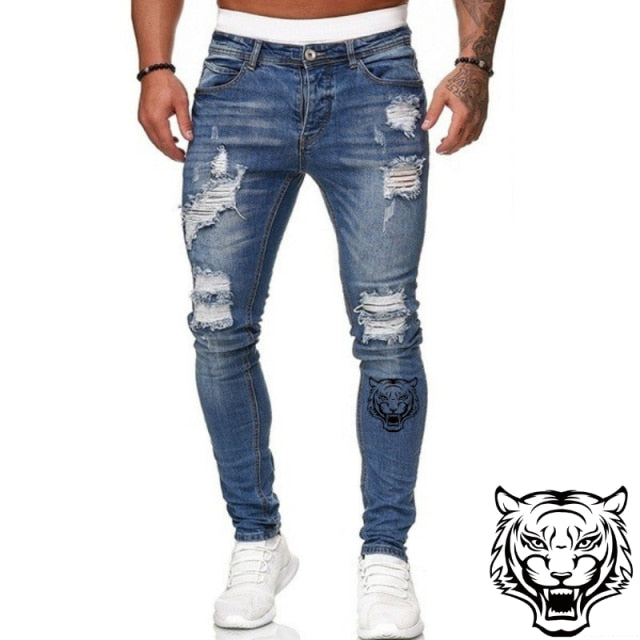 Jeans Men Ripped Skinny Jeans Blue Pencil Pants Motorcycle Party Casual Trousers Street Clothing 2020 Denim Man Clothin