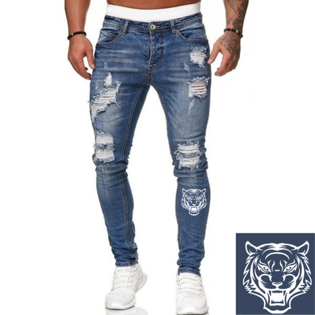 Jeans Men Ripped Skinny Jeans Blue Pencil Pants Motorcycle Party Casual Trousers Street Clothing 2020 Denim Man Clothin