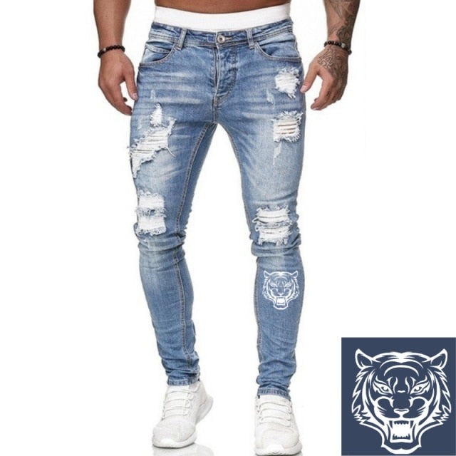 Jeans Men Ripped Skinny Jeans Blue Pencil Pants Motorcycle Party Casual Trousers Street Clothing 2020 Denim Man Clothin