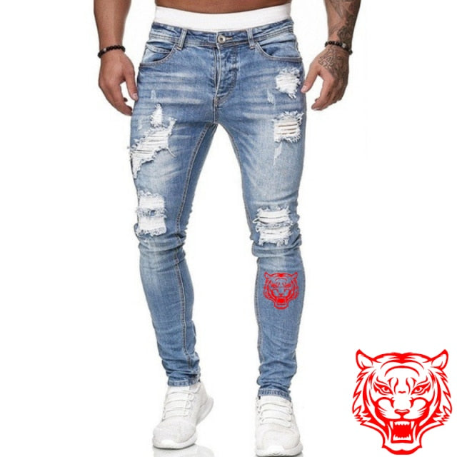 Jeans Men Ripped Skinny Jeans Blue Pencil Pants Motorcycle Party Casual Trousers Street Clothing 2020 Denim Man Clothin