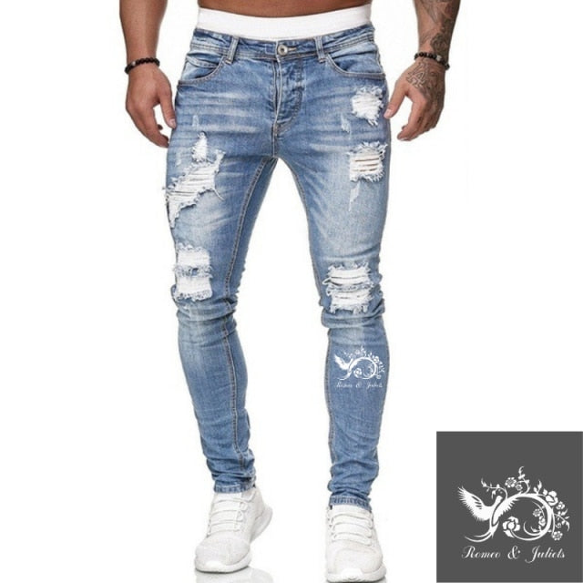 Jeans Men Ripped Skinny Jeans Blue Pencil Pants Motorcycle Party Casual Trousers Street Clothing 2020 Denim Man Clothin