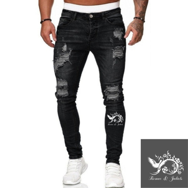 Jeans Men Ripped Skinny Jeans Blue Pencil Pants Motorcycle Party Casual Trousers Street Clothing 2020 Denim Man Clothin