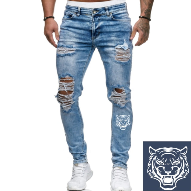 Jeans Men Ripped Skinny Jeans Blue Pencil Pants Motorcycle Party Casual Trousers Street Clothing 2020 Denim Man Clothin