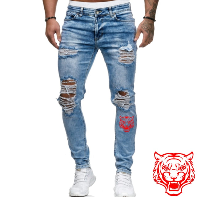 Jeans Men Ripped Skinny Jeans Blue Pencil Pants Motorcycle Party Casual Trousers Street Clothing 2020 Denim Man Clothin