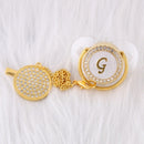 26 Initial Letters Transparent Bling Pacifier With Chain Clip Newborn Kids Baby Orthodontic Dummy Teat Nipple Soother