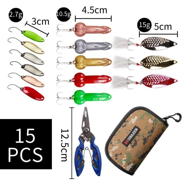 LUSHAZER fishing Metal spinner set 3g-7g Spoon Hard Bait Artificial Bait Metal Fishing Lure Bass sequins spinner for bass carp