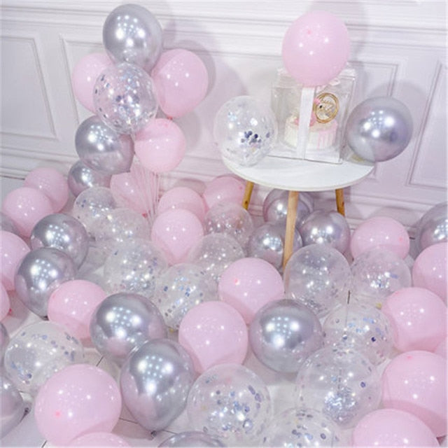 20pcs Pink Silver Confetti balloons Set Chrome metallic ballon Birthday Party Wedding Decoration Wedding Anniversary globals