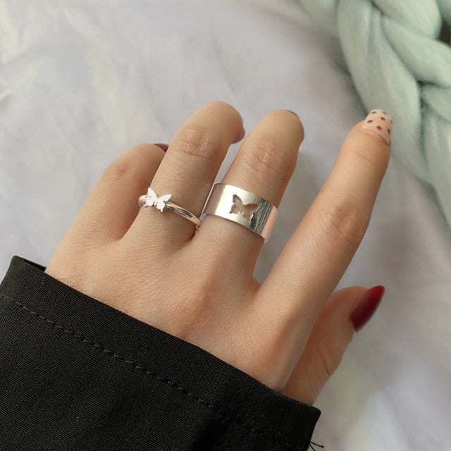 Hiphop/Rock Metal Geometry Circular Punk Rings Set Opening Index Finger Accessories Buckle Joint Tail Ring for Women Jewelry