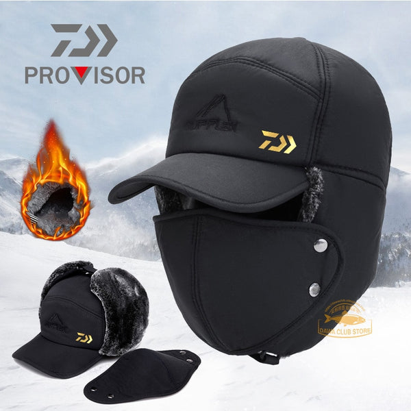 2021 DAIWA Fishing Winter Thermal Bomber Hats Men Women Ear Protection Face Mask Windproof Ski Cap Velvet Thicken Couple Hat