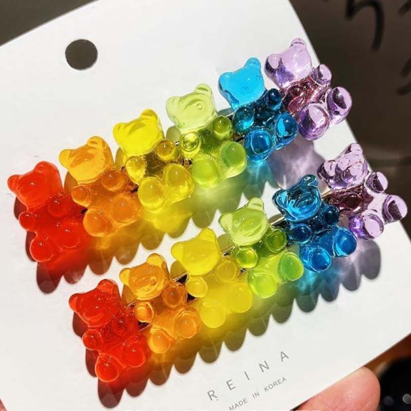 6 Candy Bears Hair Clips Barrettes Colored Bear Hairpin Women Girls Hairgrips Pins Hair Band Acccessories Hair Pins
