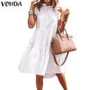 Summer Mini Dress Women Elegant Ruffled Party Dress 2021 VONDA Summer Beach Holiday Sundress Bohemian Vestido  Robe