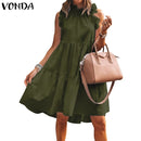 Summer Mini Dress Women Elegant Ruffled Party Dress 2021 VONDA Summer Beach Holiday Sundress Bohemian Vestido  Robe