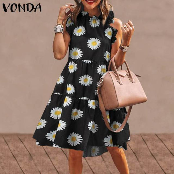 Summer Mini Dress Women Elegant Ruffled Party Dress 2021 VONDA Summer Beach Holiday Sundress Bohemian Vestido  Robe