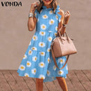 Summer Mini Dress Women Elegant Ruffled Party Dress 2021 VONDA Summer Beach Holiday Sundress Bohemian Vestido  Robe