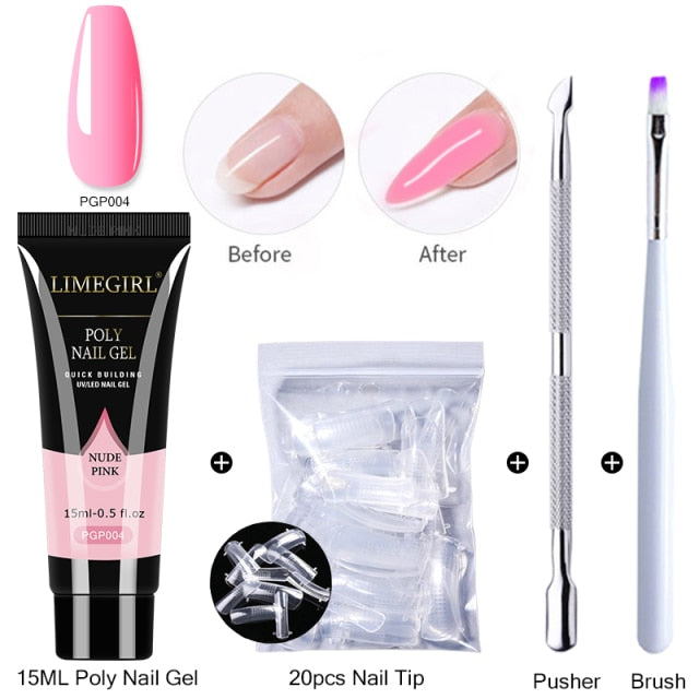 Limegirl Poly Extension Nail Gel Kit All For Manicure Set Fast Building Gel Cuticle Pusher Finger Extend Mold Gel Polish Set