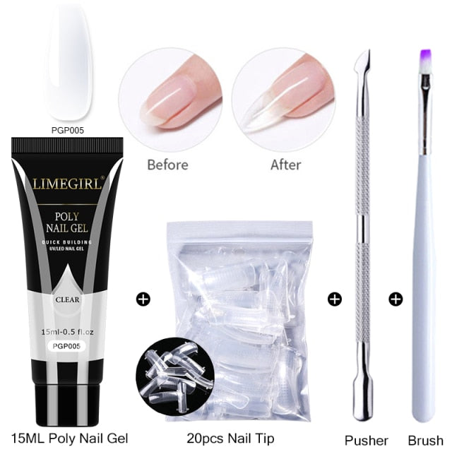 Limegirl Poly Extension Nail Gel Kit All For Manicure Set Fast Building Gel Cuticle Pusher Finger Extend Mold Gel Polish Set