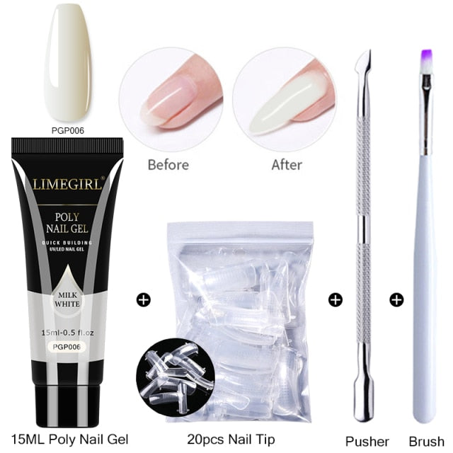 Limegirl Poly Extension Nail Gel Kit All For Manicure Set Fast Building Gel Cuticle Pusher Finger Extend Mold Gel Polish Set