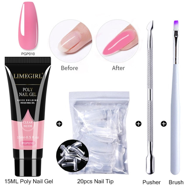 Limegirl Poly Extension Nail Gel Kit All For Manicure Set Fast Building Gel Cuticle Pusher Finger Extend Mold Gel Polish Set