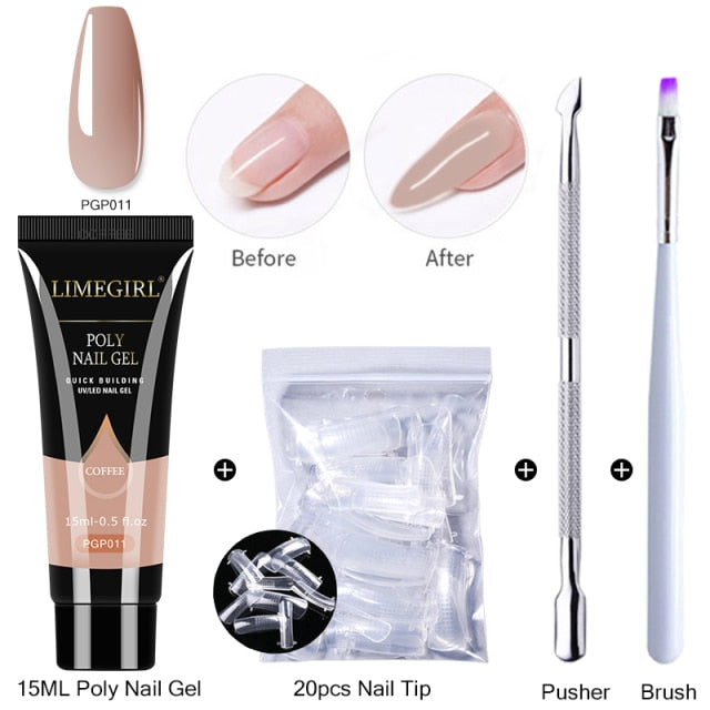 Limegirl Poly Extension Nail Gel Kit All For Manicure Set Fast Building Gel Cuticle Pusher Finger Extend Mold Gel Polish Set