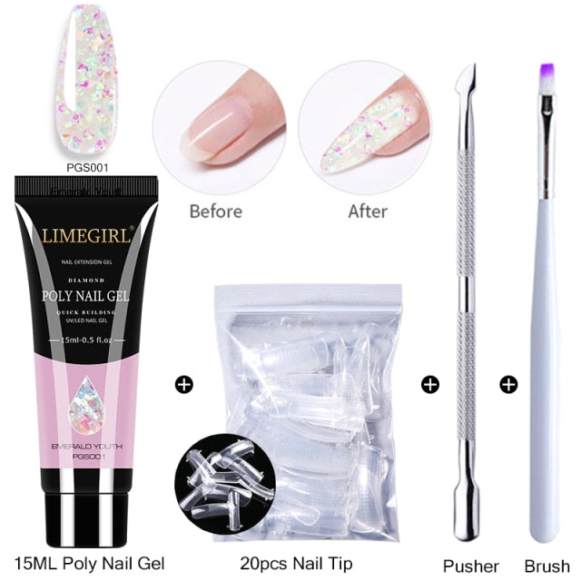 Limegirl Poly Extension Nail Gel Kit All For Manicure Set Fast Building Gel Cuticle Pusher Finger Extend Mold Gel Polish Set