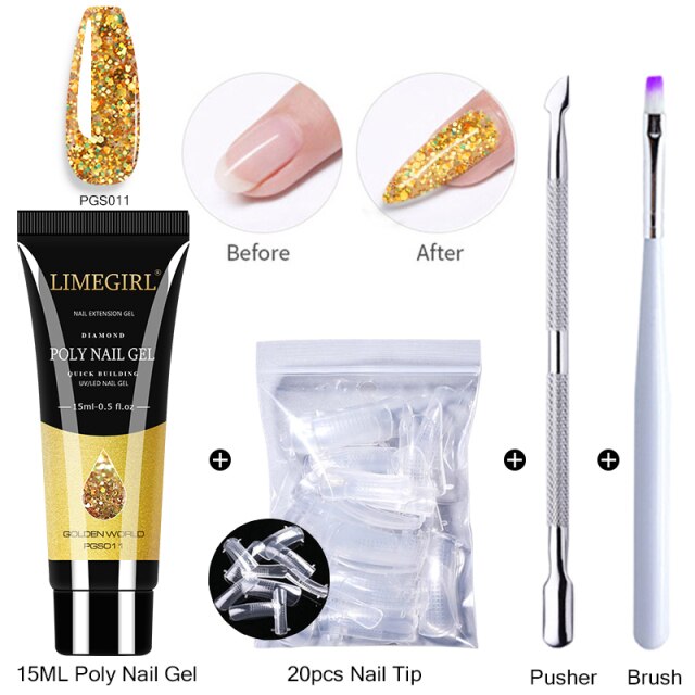 Limegirl Poly Extension Nail Gel Kit All For Manicure Set Fast Building Gel Cuticle Pusher Finger Extend Mold Gel Polish Set