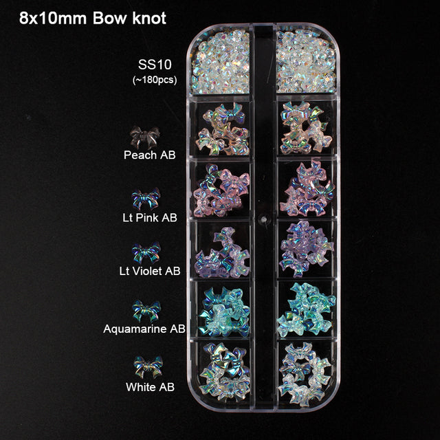 12 grid box 60Pcs 3D Cute Bear/Butterfly Resin Nail Art Decorations Aurora Rhinestone for Nails Glitter DIY Manicure Accessories