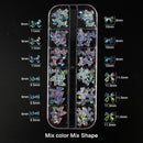 12 grid box 60Pcs 3D Cute Bear/Butterfly Resin Nail Art Decorations Aurora Rhinestone for Nails Glitter DIY Manicure Accessories