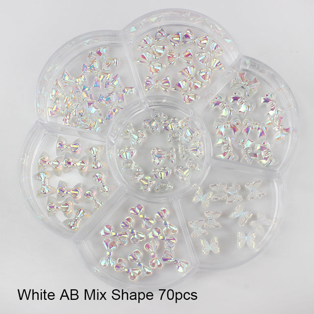 12 grid box 60Pcs 3D Cute Bear/Butterfly Resin Nail Art Decorations Aurora Rhinestone for Nails Glitter DIY Manicure Accessories