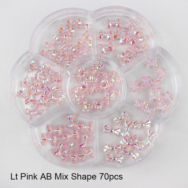 12 grid box 60Pcs 3D Cute Bear/Butterfly Resin Nail Art Decorations Aurora Rhinestone for Nails Glitter DIY Manicure Accessories