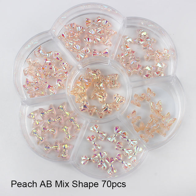 12 grid box 60Pcs 3D Cute Bear/Butterfly Resin Nail Art Decorations Aurora Rhinestone for Nails Glitter DIY Manicure Accessories
