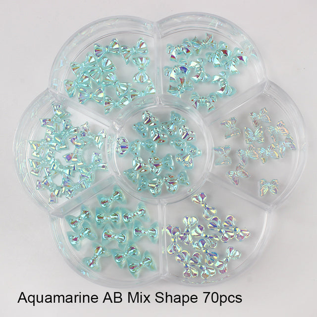 12 grid box 60Pcs 3D Cute Bear/Butterfly Resin Nail Art Decorations Aurora Rhinestone for Nails Glitter DIY Manicure Accessories