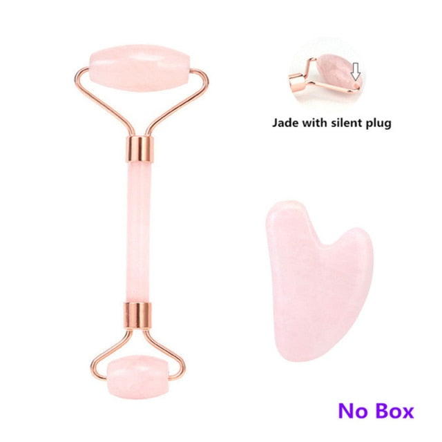 Rose Quartz Roller Face-lifting Massager Natural Jade Facial Massager Roller Slimming Jade Scraping Mask Brush Three-piece Set