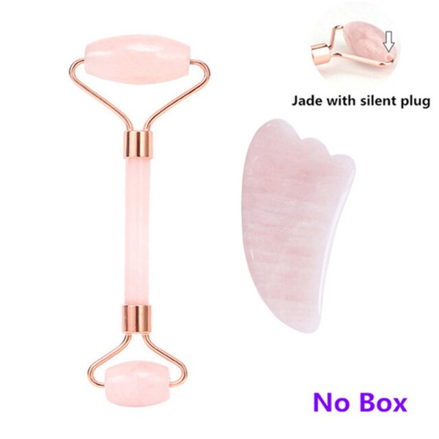 Rose Quartz Roller Face-lifting Massager Natural Jade Facial Massager Roller Slimming Jade Scraping Mask Brush Three-piece Set
