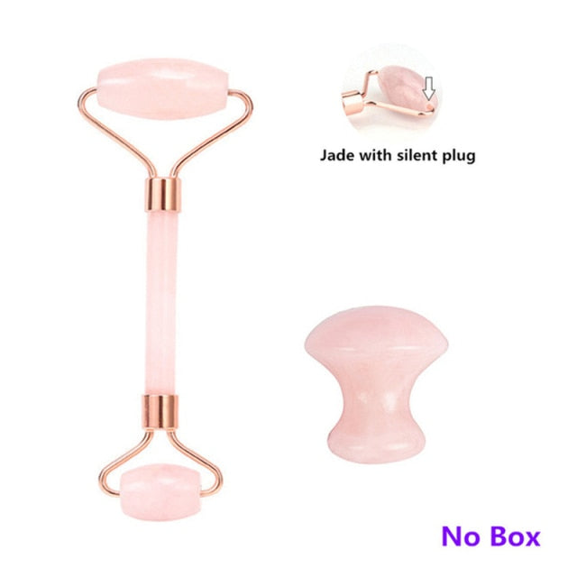 Rose Quartz Roller Face-lifting Massager Natural Jade Facial Massager Roller Slimming Jade Scraping Mask Brush Three-piece Set