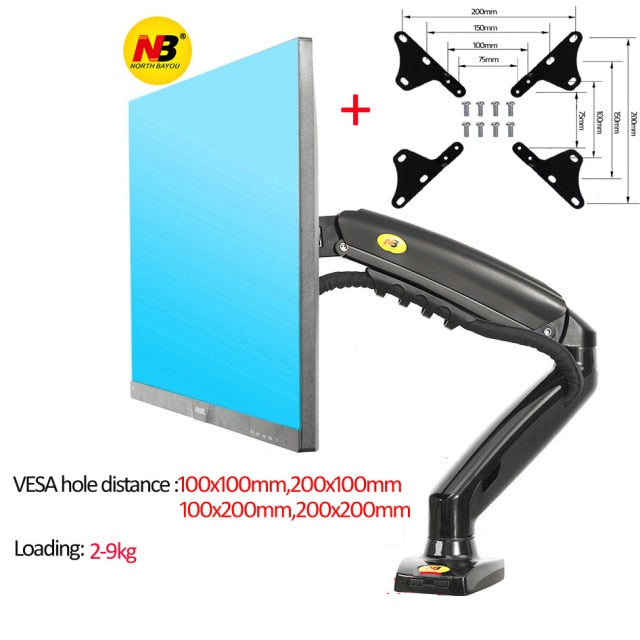 NB NEW F80+2pc USB3.0 17-27" desktop LED LCD Monitor Holder Arm Gas Spring Full Motion 2-9kg ergonomica dual arm