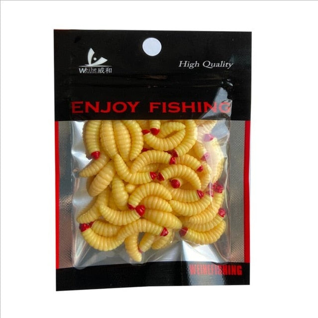 Cheap 50pcs/Bag outdoor Winter fishing Bionic soft bait aphid 20mm/0.5g Artificial Soft bait sink Fishing accessories lures