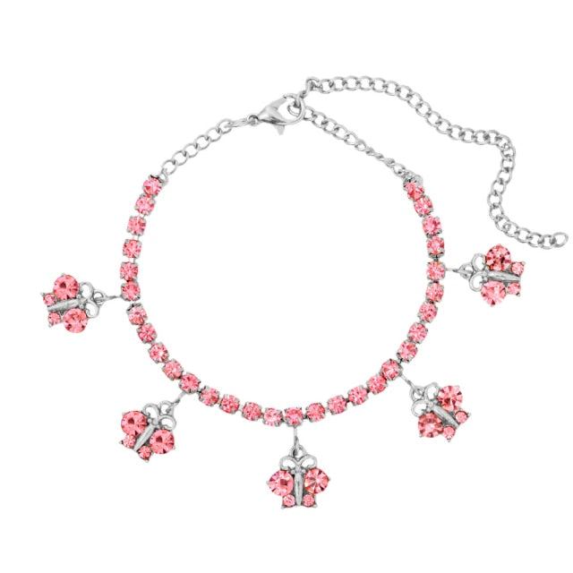 INS Fashion Butterfly anklet Rhinestone Tennis Chain Foot Chain Jewelry for Women Summer Beach Anklet Butterfly Barefoot Chain