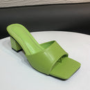 SUOJIALUN 2021 New Brand Women Slipper Summer Outdoor Sandal Square High Heel Slip On Flip Flop Elegant Women Slides Sandal